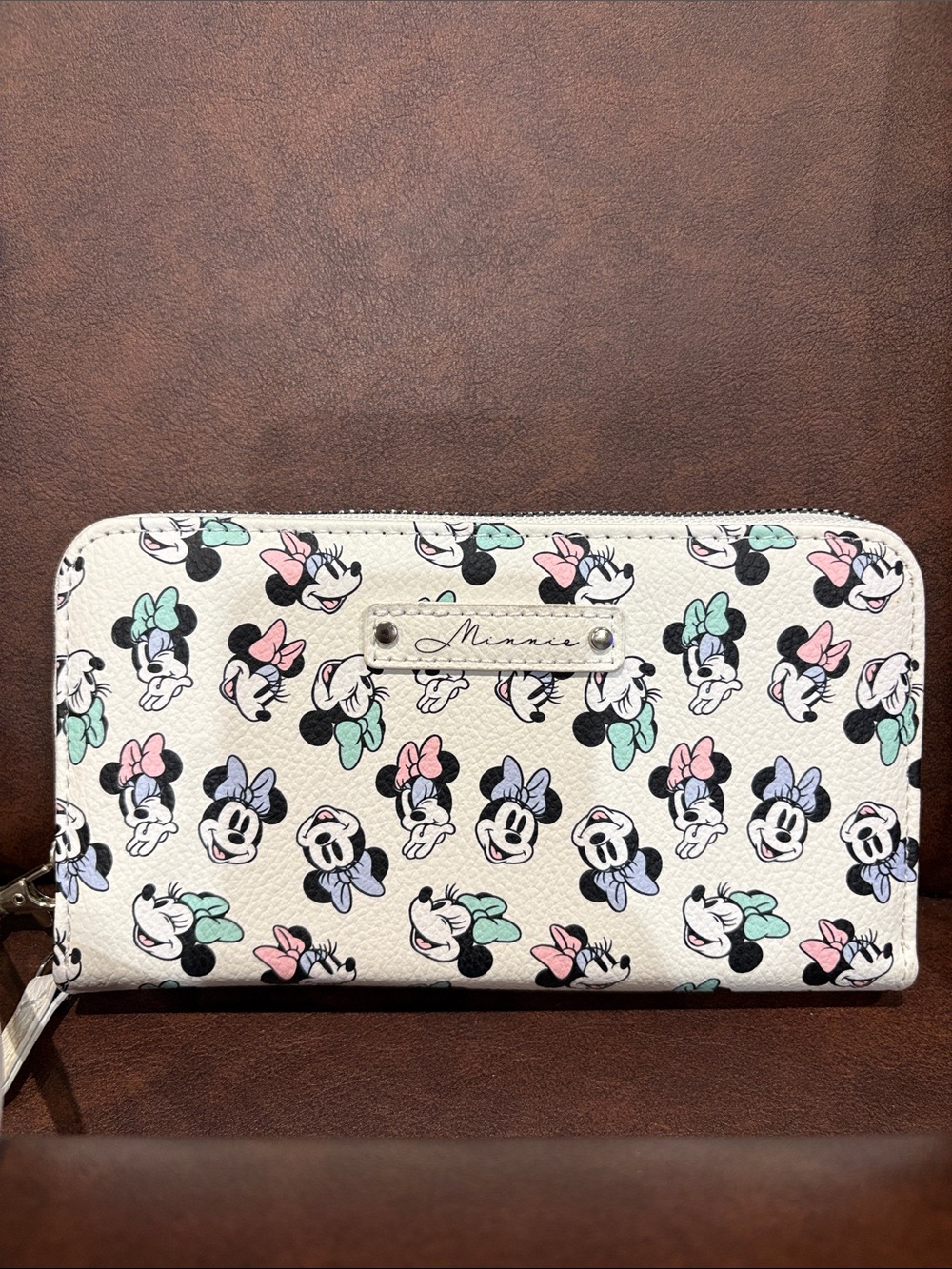 Minnie Mouse Patterned Zip Wallet in Cream with Pastel Bows